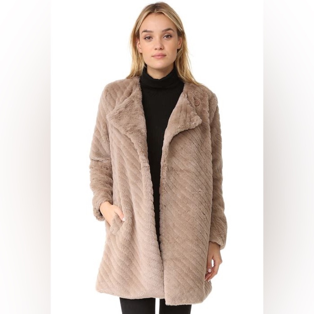 BB Dakota Brown Gray Faux Fur Swing Coat Vintage Teddy Winsford Jacket